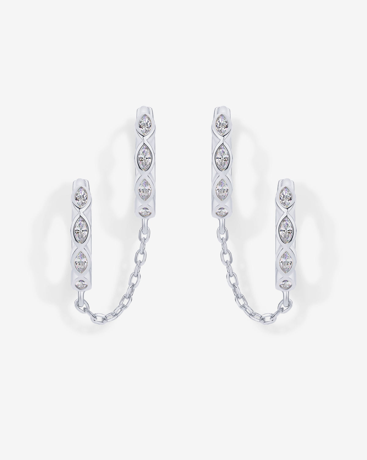 Marquise CZ Double Piercing Chain Huggie Hoop