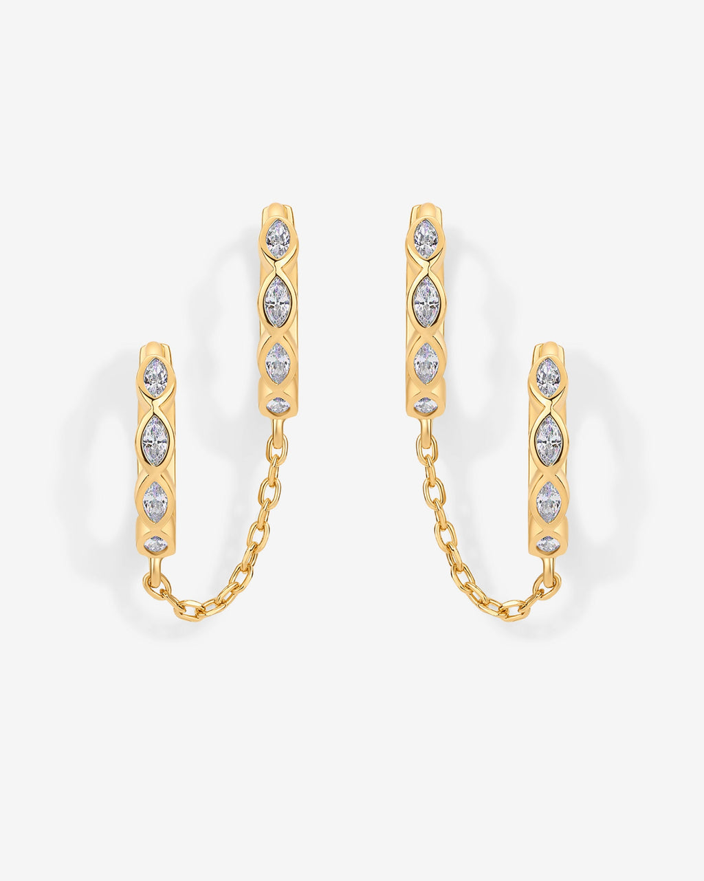 Marquise CZ Double Piercing Chain Huggie Hoop