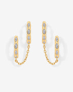 Marquise CZ Double Piercing Chain Huggie Hoop