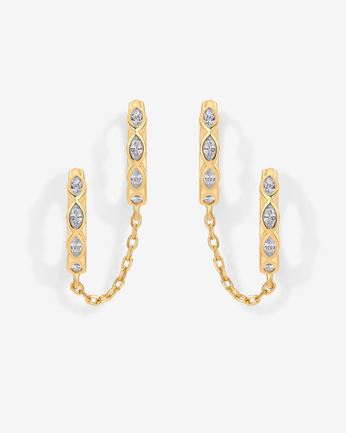 Marquise CZ Double Piercing Chain Huggie Hoop