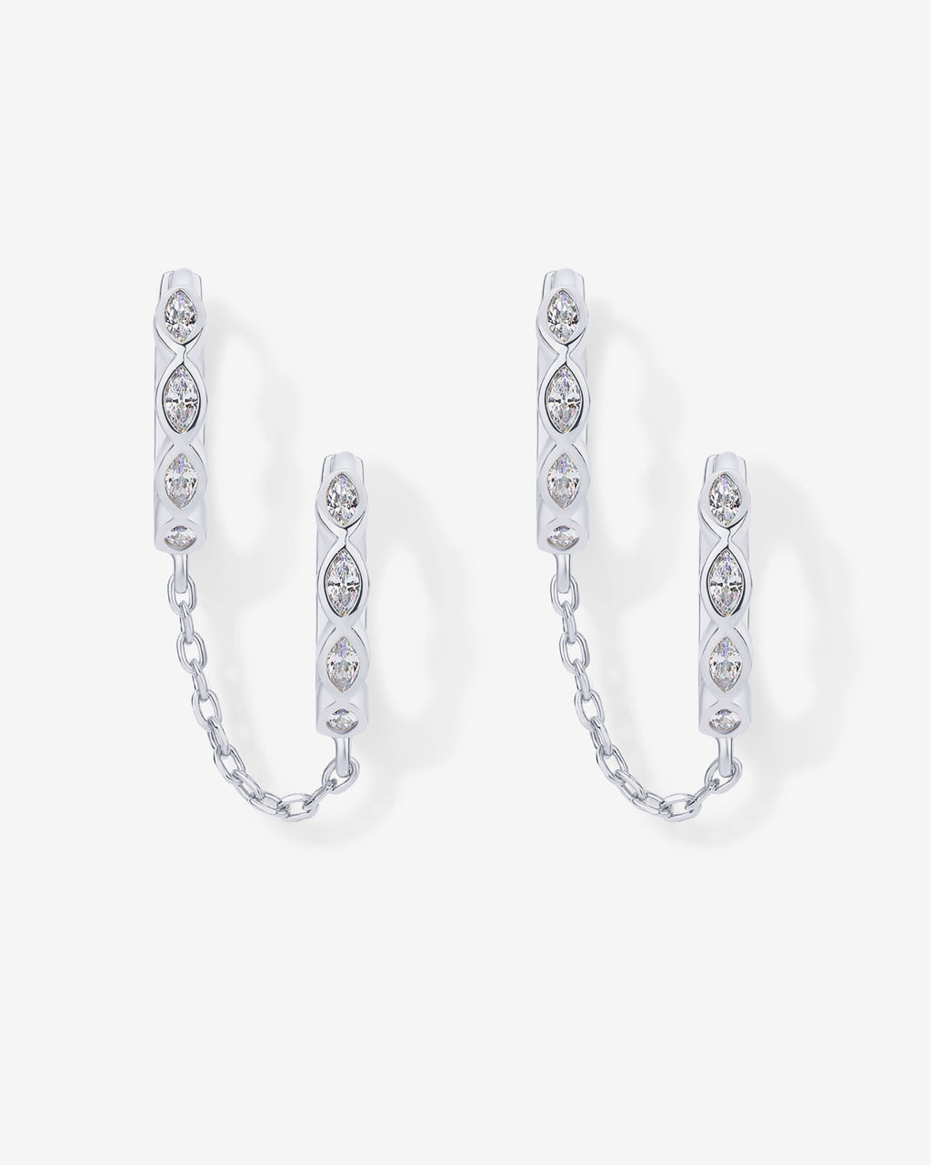 Marquise CZ Double Piercing Chain Huggie Hoop