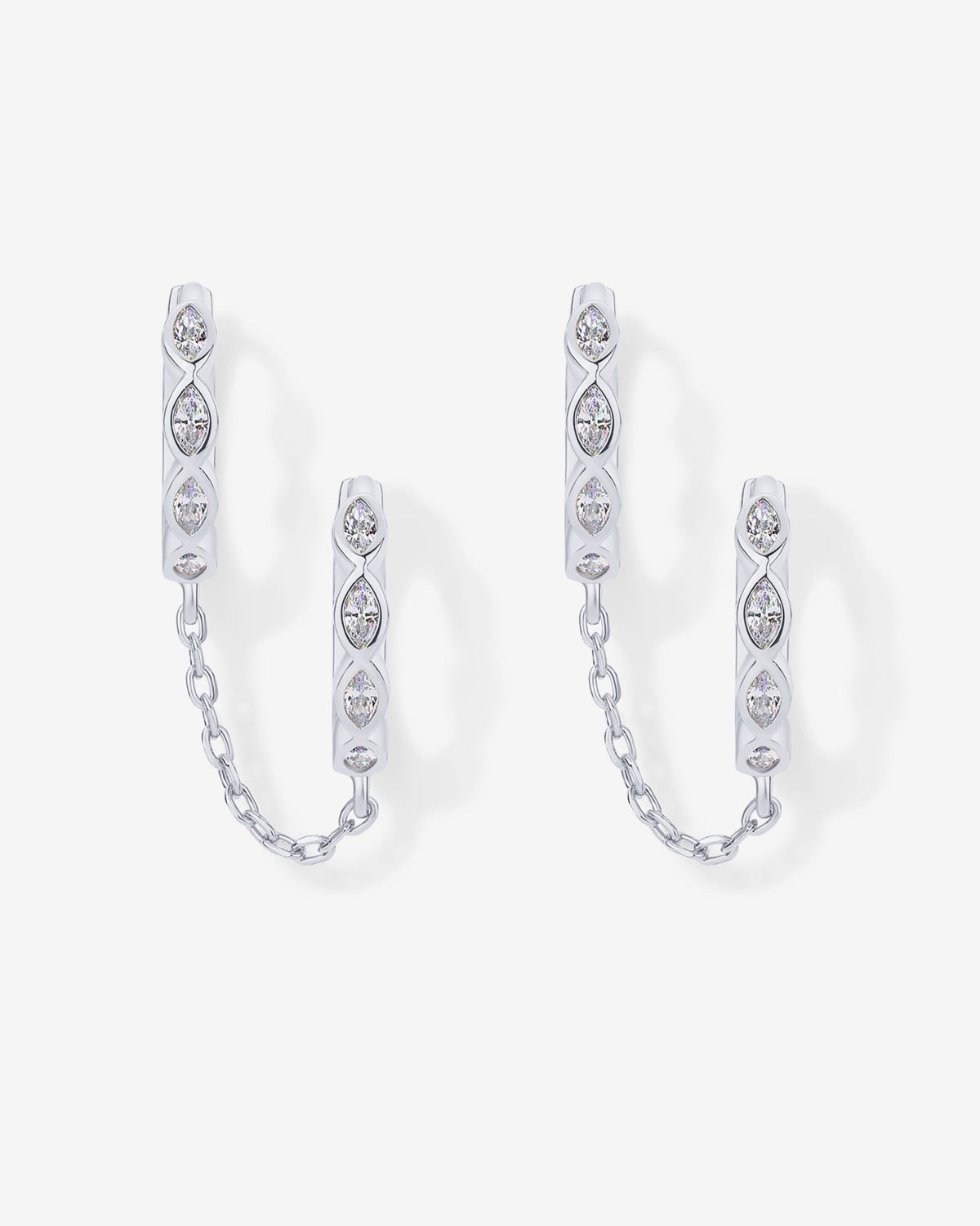 Marquise CZ Double Piercing Chain Huggie Hoop