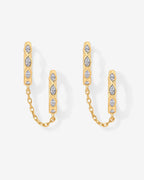 Marquise CZ Double Piercing Chain Huggie Hoop