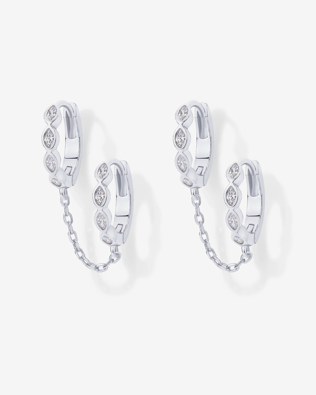 Marquise CZ Double Piercing Chain Huggie Hoop
