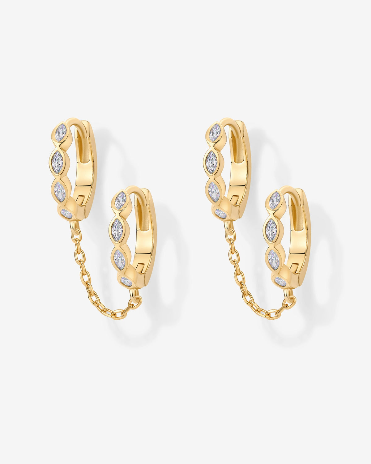 Marquise CZ Double Piercing Chain Huggie Hoop
