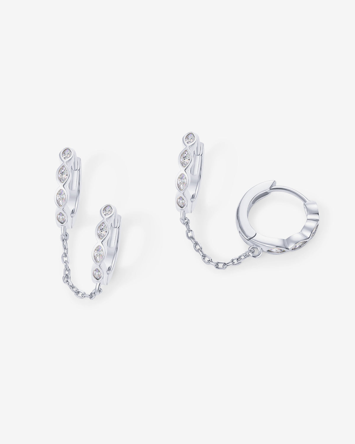 Marquise CZ Double Piercing Chain Huggie Hoop
