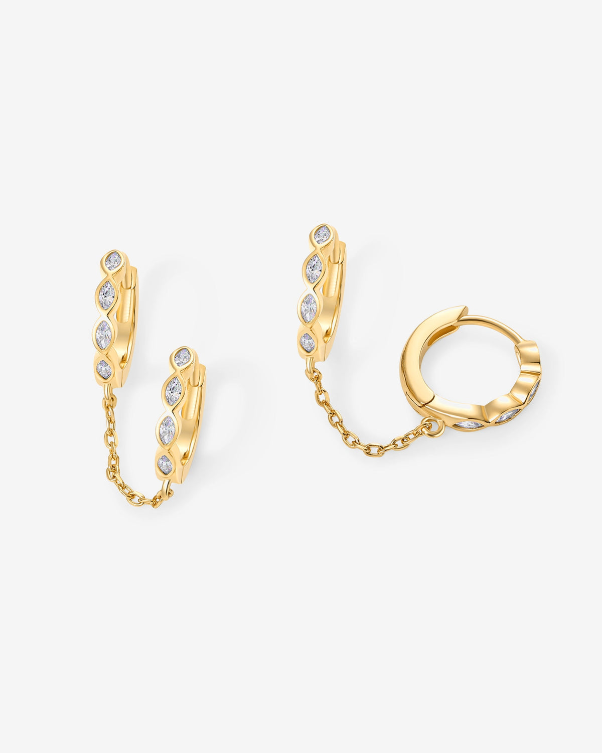 Marquise CZ Double Piercing Chain Huggie Hoop