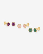 Hexagon Gemstone Stud Earrings