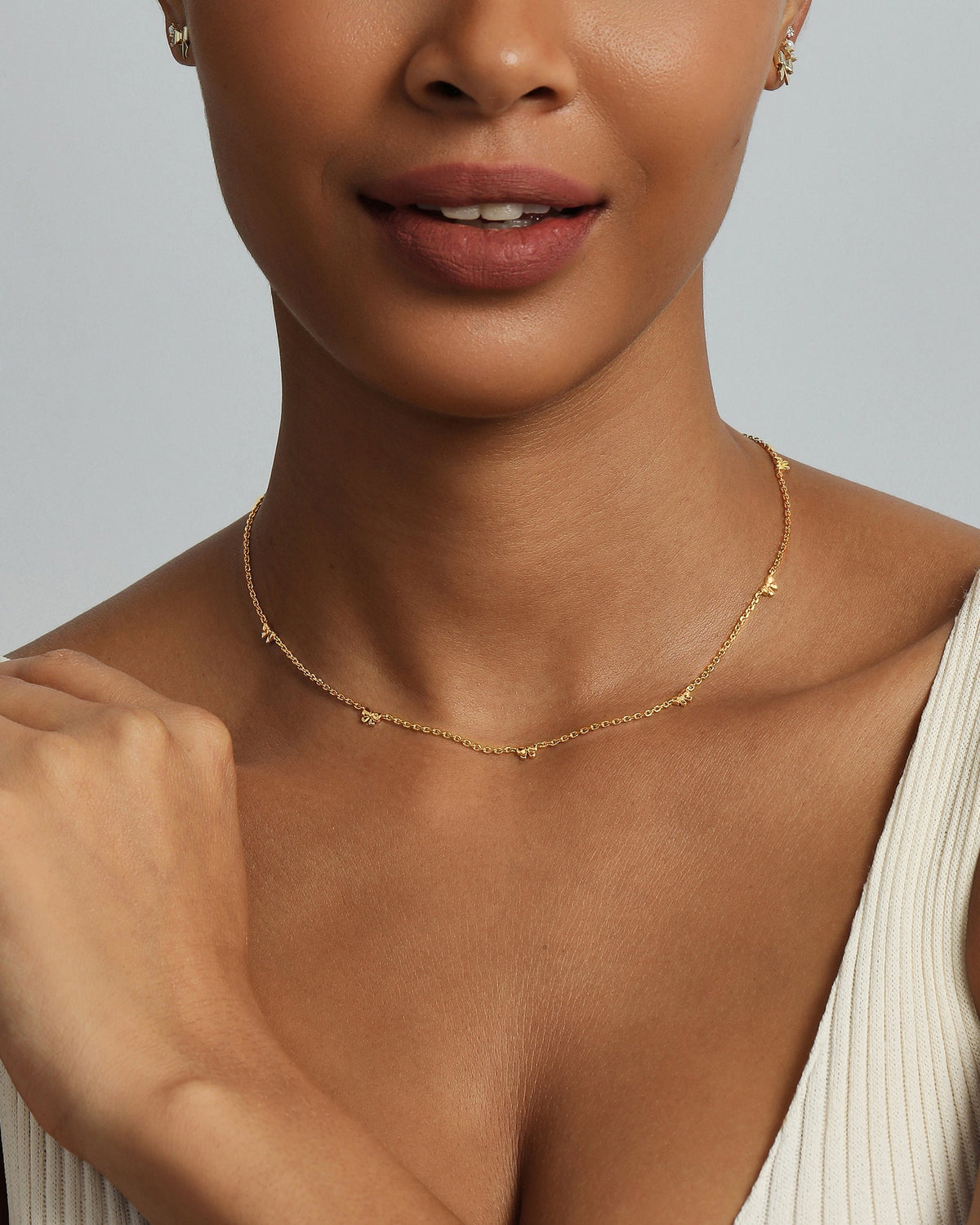 Tiny Bow Station Necklace