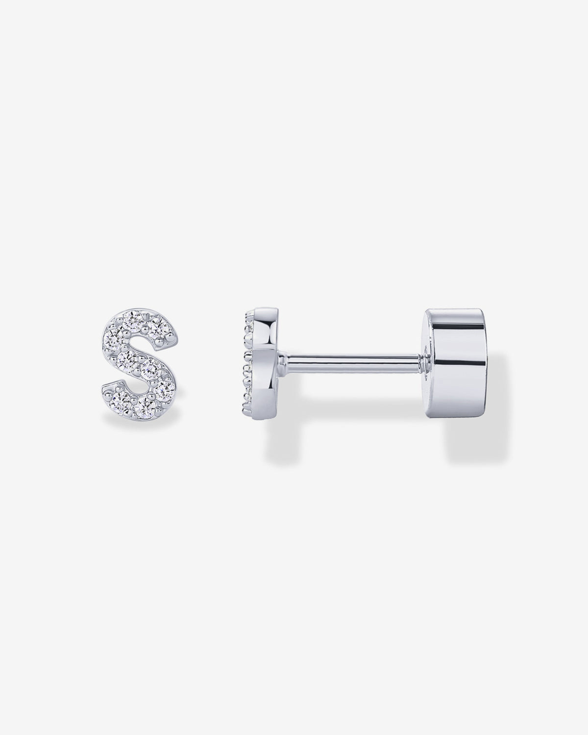 Initial Letter CZ Flatback Earrings