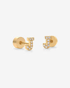 Initial Letter CZ Flatback Earrings