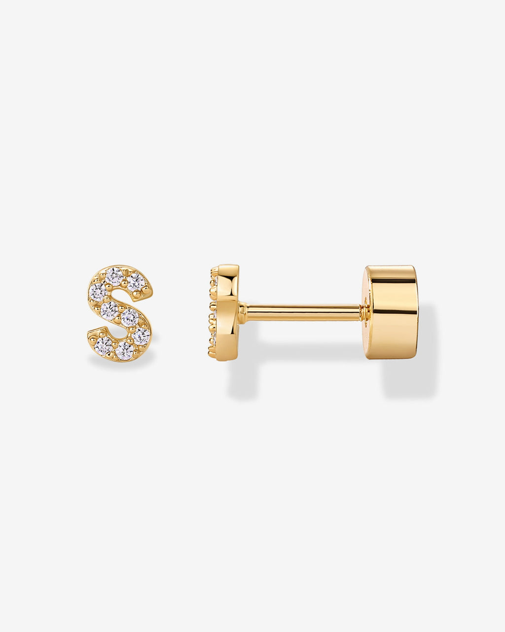 Initial Letter CZ Flatback Earrings