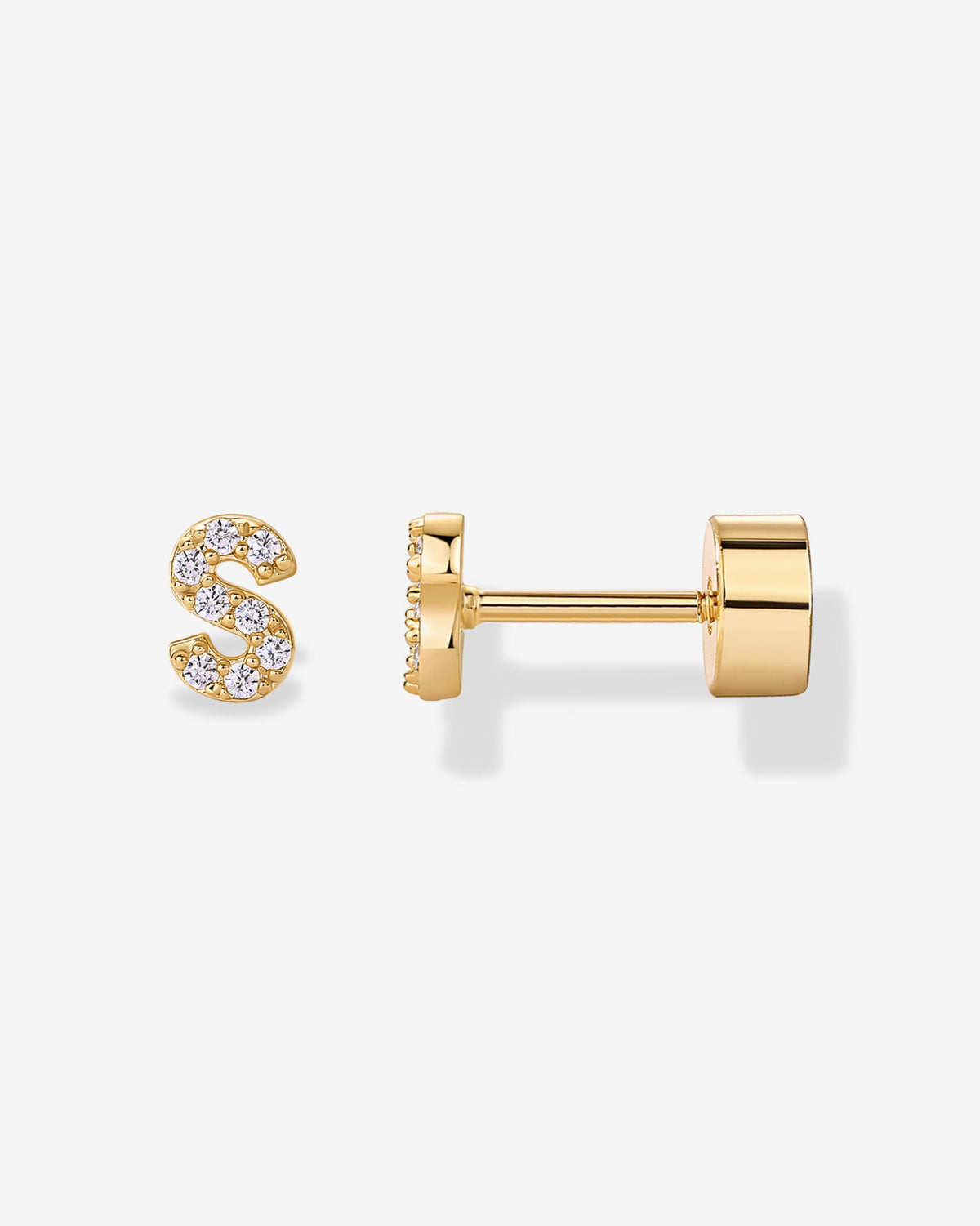Initial Letter CZ Flatback Earrings