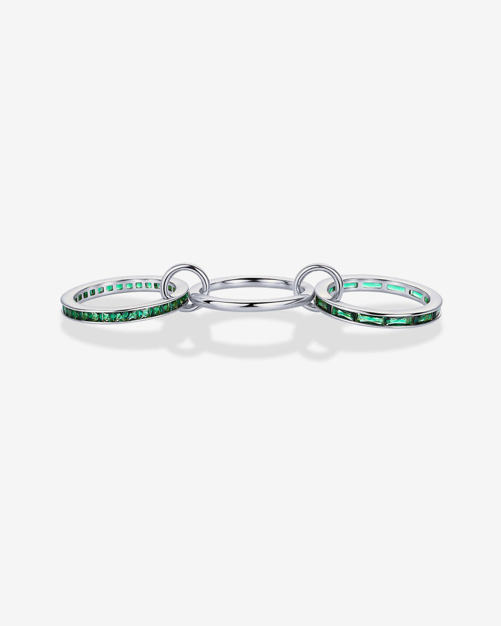 Interlocking Triple Band Emerald Tone Ring