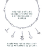 Lucky Girl Charm Twisted Bar Link Chain Bracelet Set