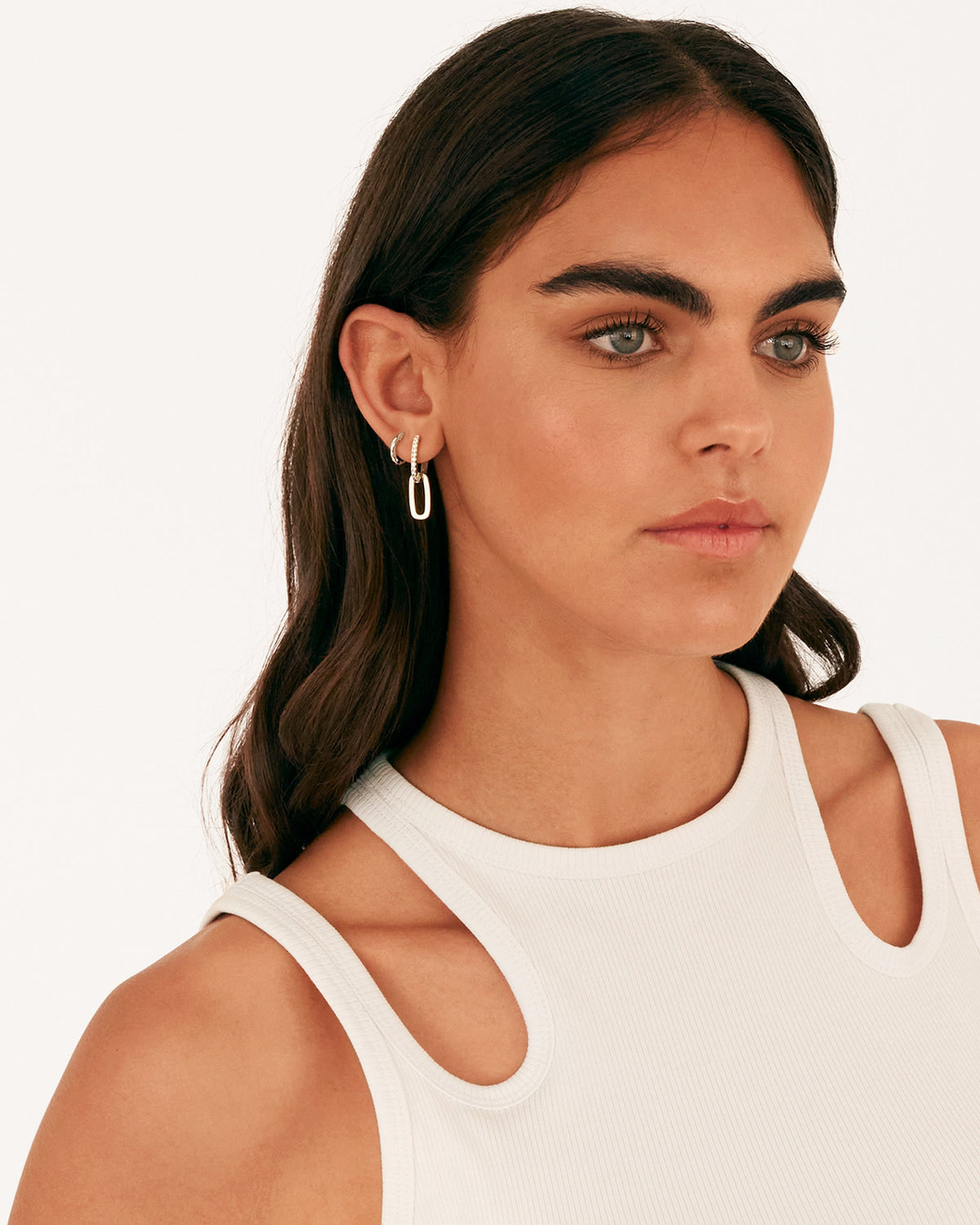 Cubic Zirconia Convertible Paperclip Link Earrings