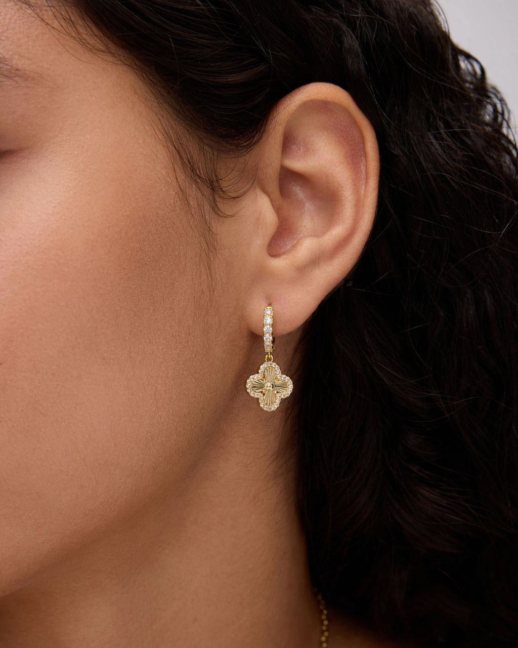 Clover Pavé Huggie Earring