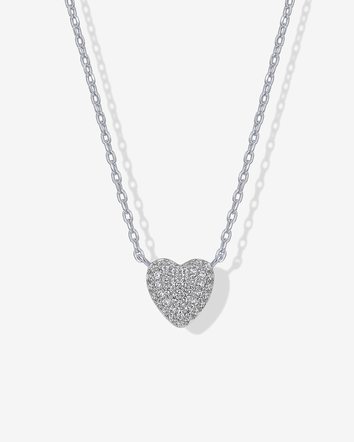Puffed Pave Heart Pendant Necklace