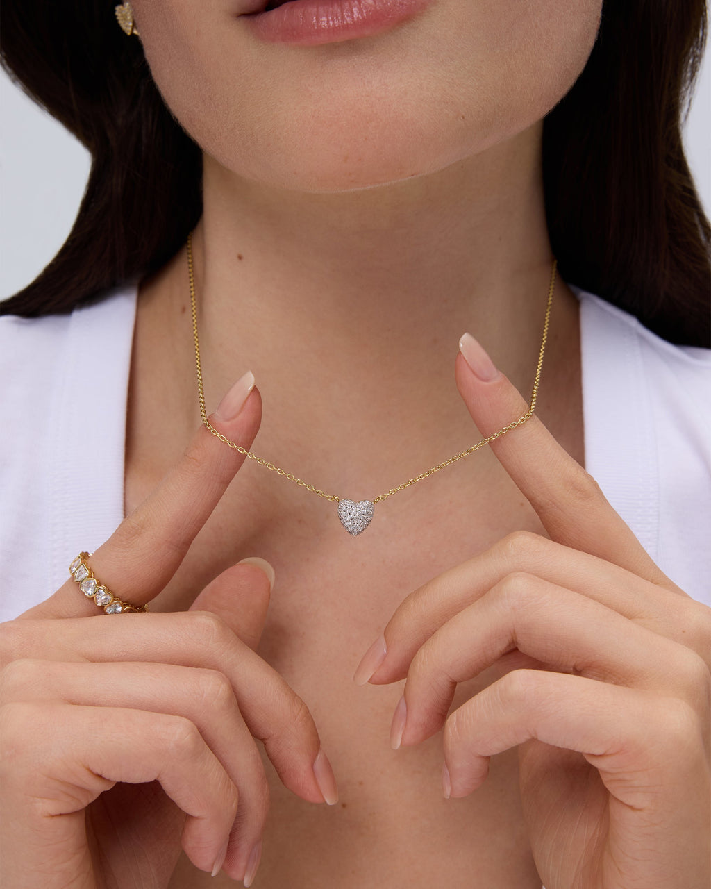 Puffed Pave Heart Pendant Necklace