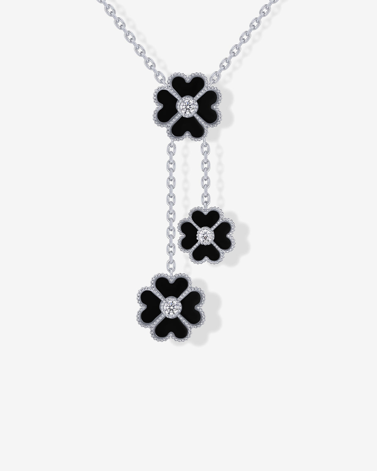 Mother of Pearl & Onyx Clover Necklace