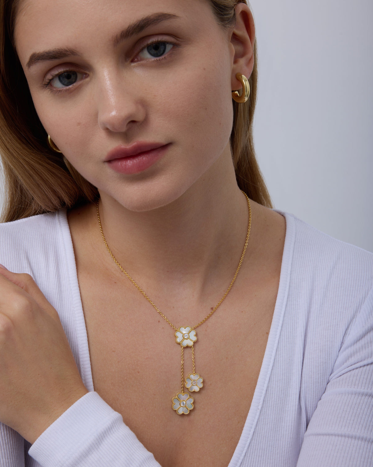 Mother of Pearl & Onyx Clover Necklace