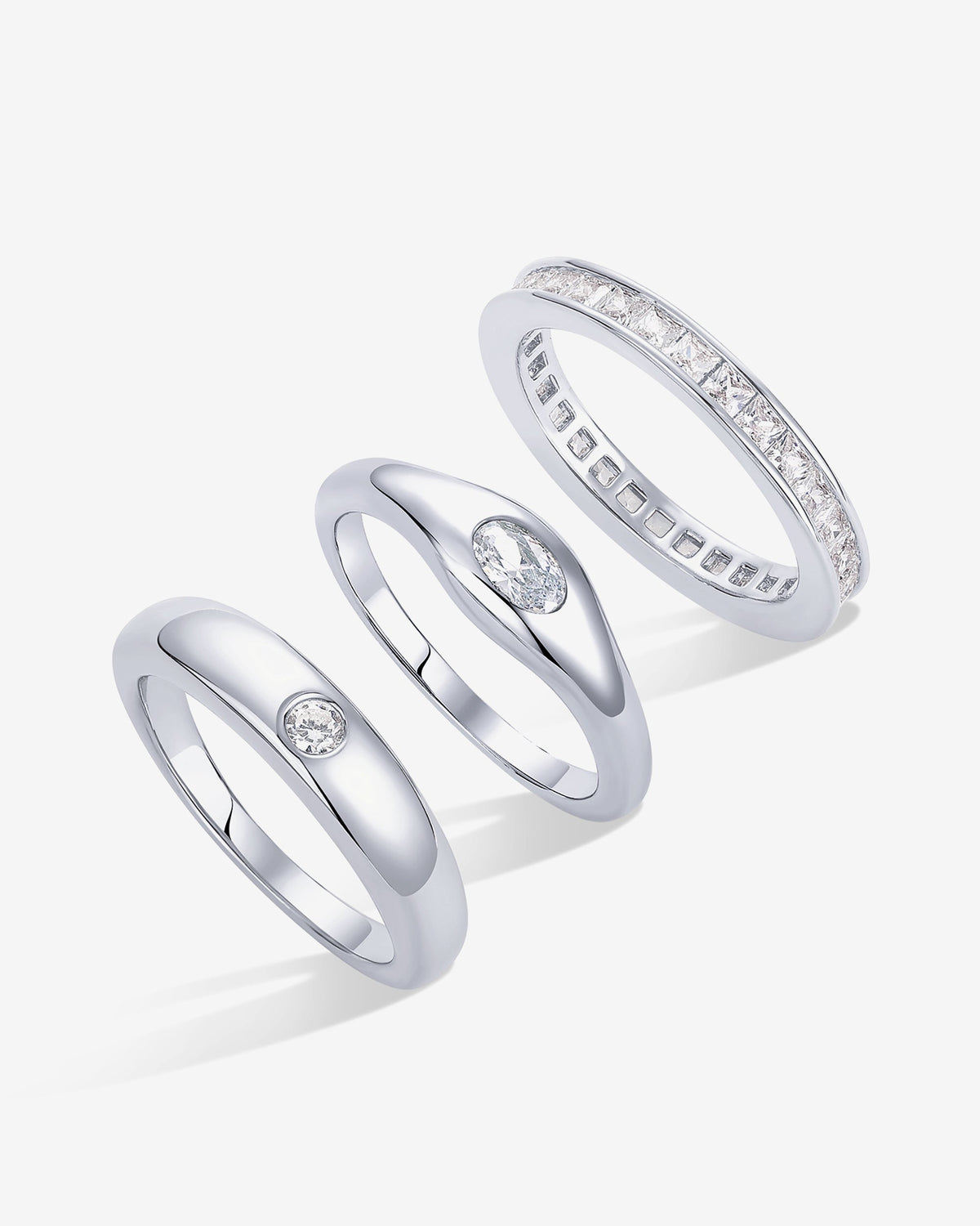 Mixed Stone Cuts Band Ring Set of 3