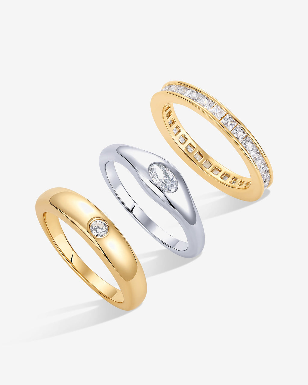 Mixed Stone Cuts Band Ring Set of 3