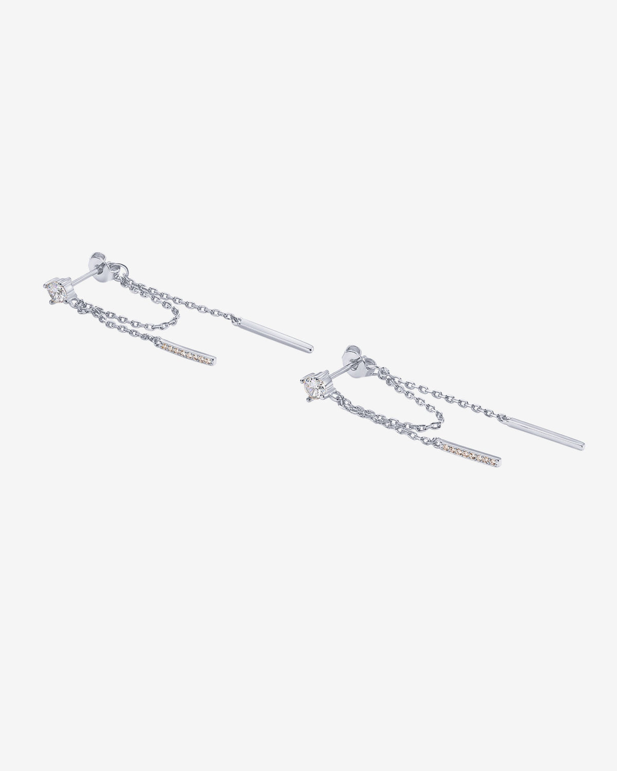 Mini CZ Chained Bar Earrings