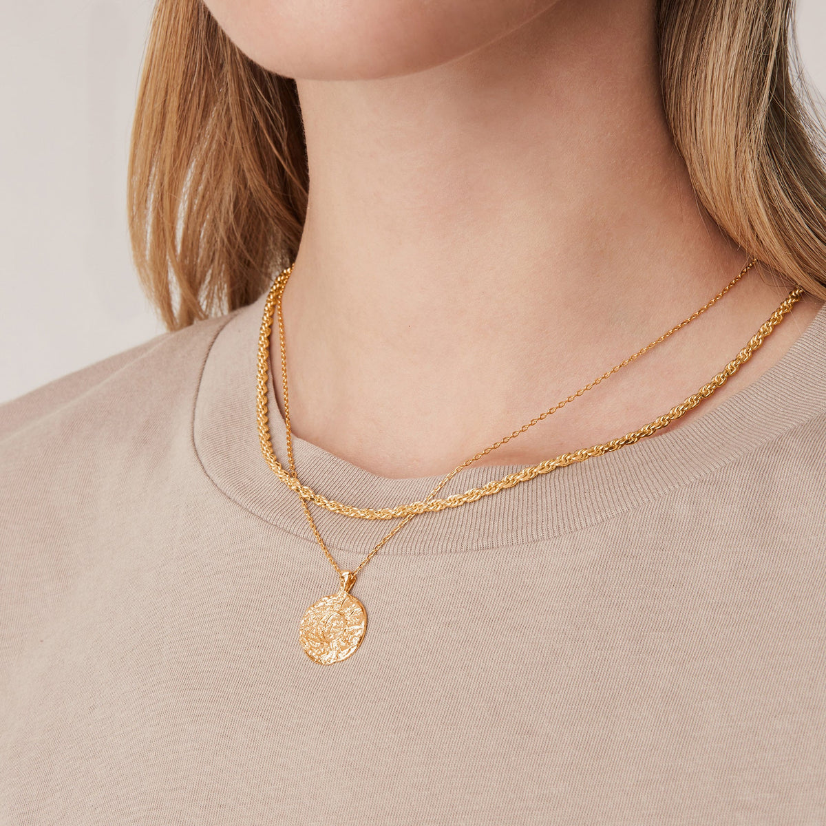 Vermeil Sun-Moon Engraved Coin Pendant
