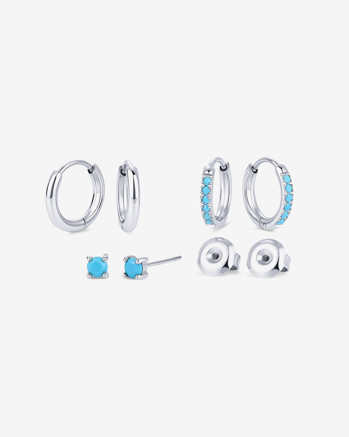 Waterproof Turquoise Stud and Huggie Earring Set