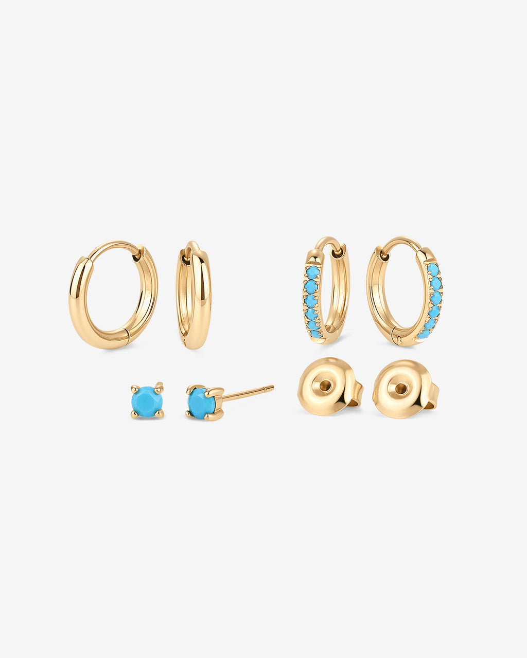 Waterproof Turquoise Stud and Huggie Earring Set