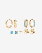 Waterproof Turquoise Stud and Huggie Earring Set