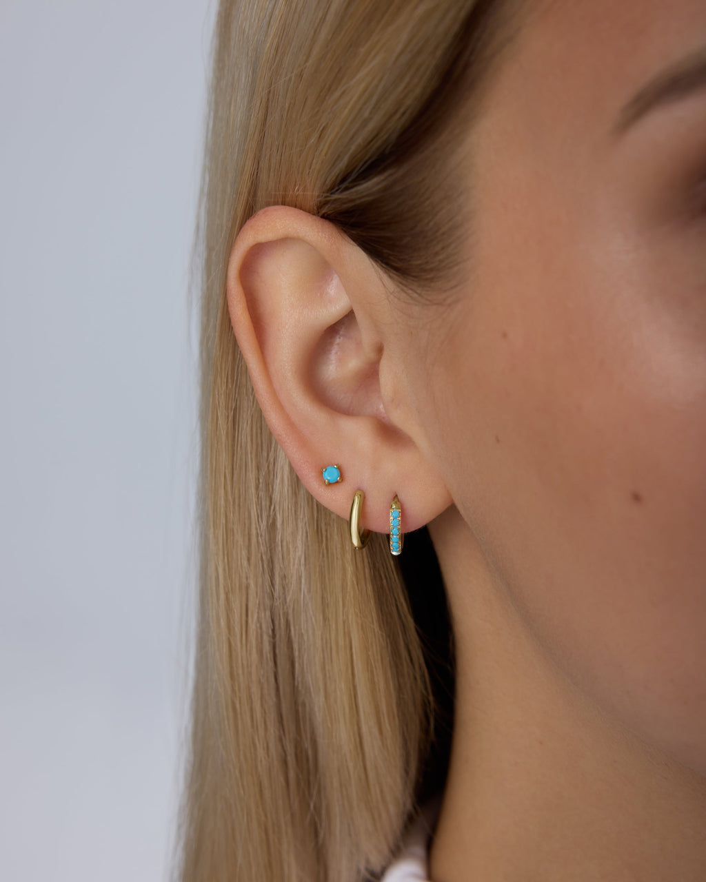 Waterproof Turquoise Stud and Huggie Earring Set