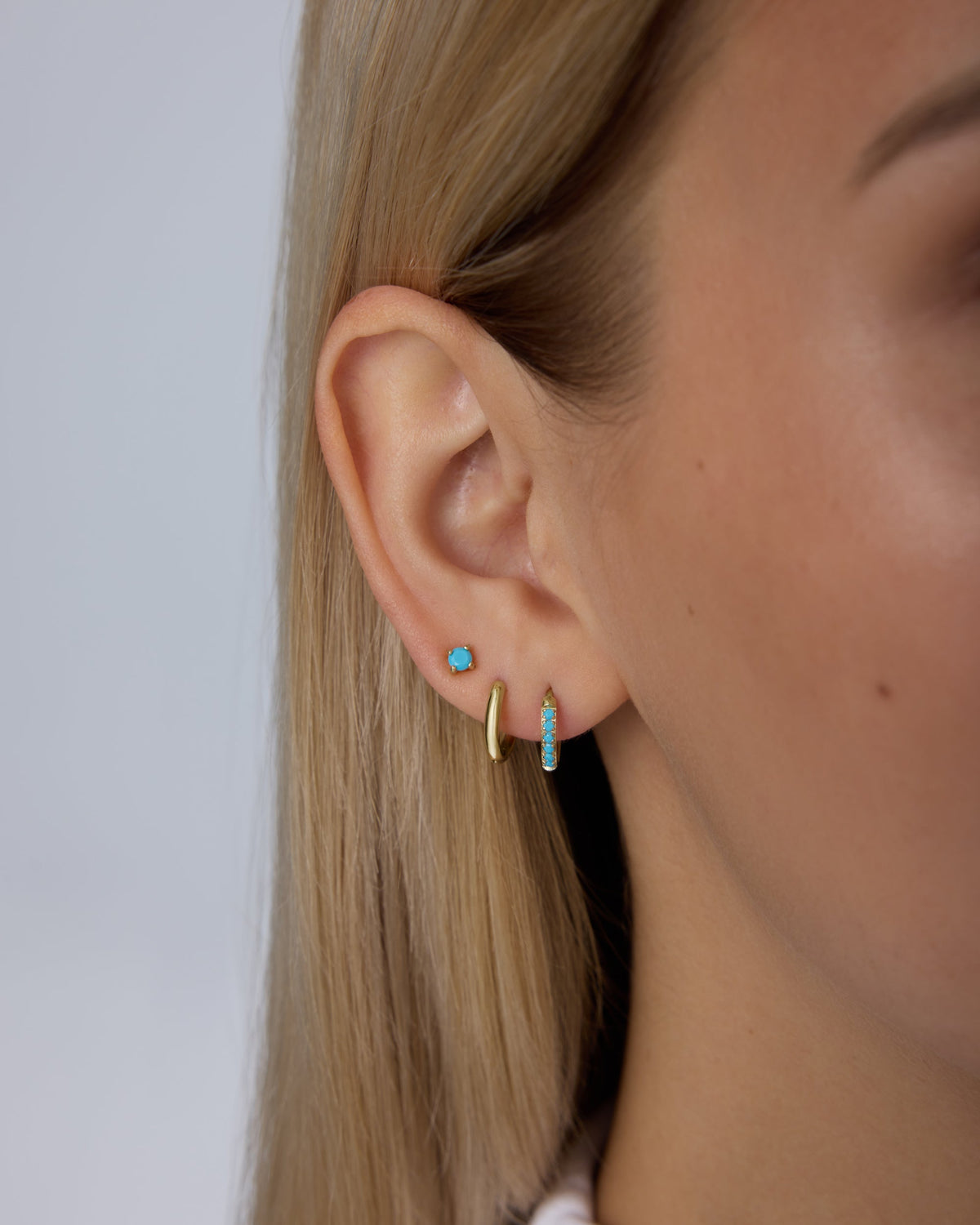 Waterproof Turquoise Stud and Huggie Earring Set