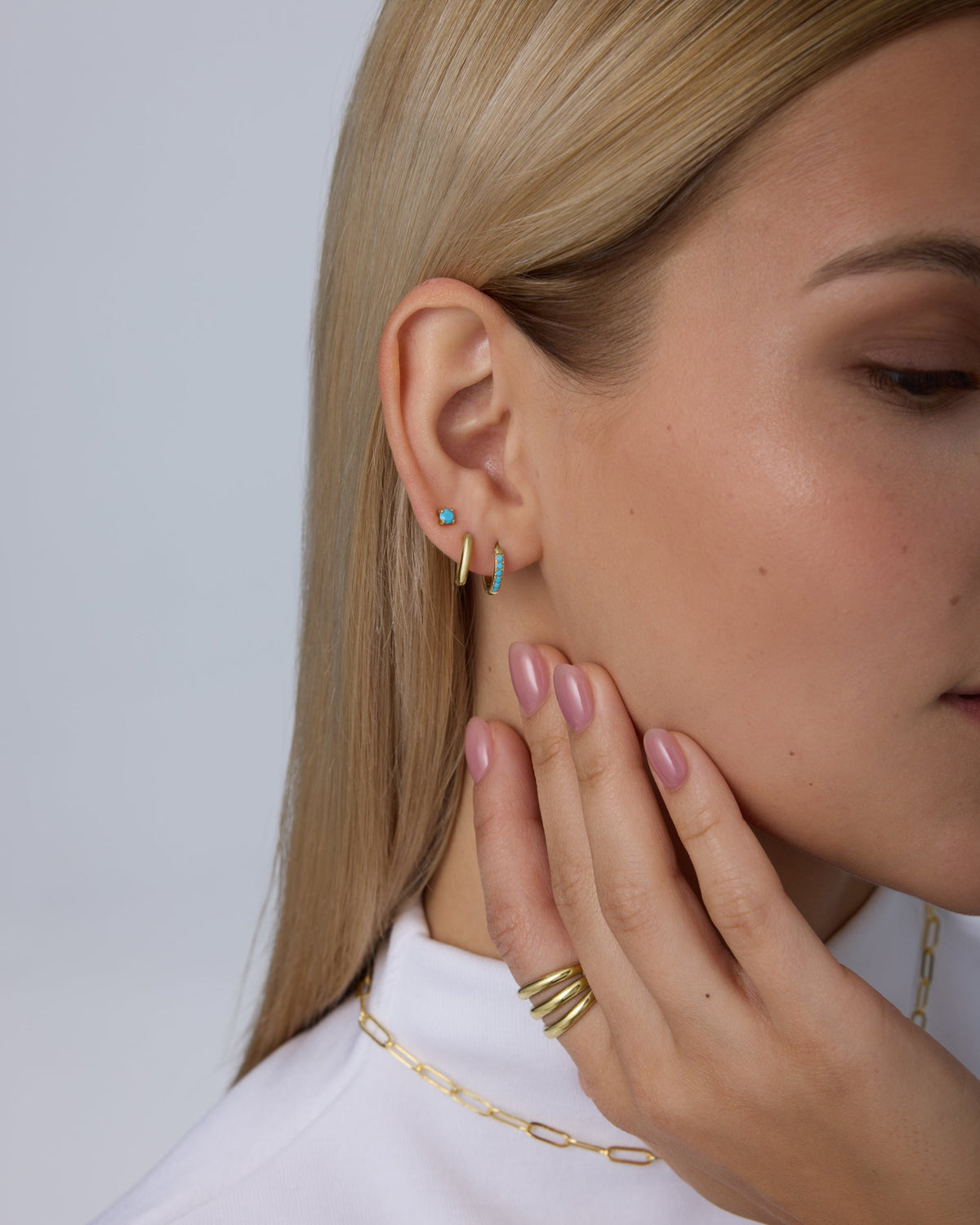 Waterproof Turquoise Stud and Huggie Earring Set